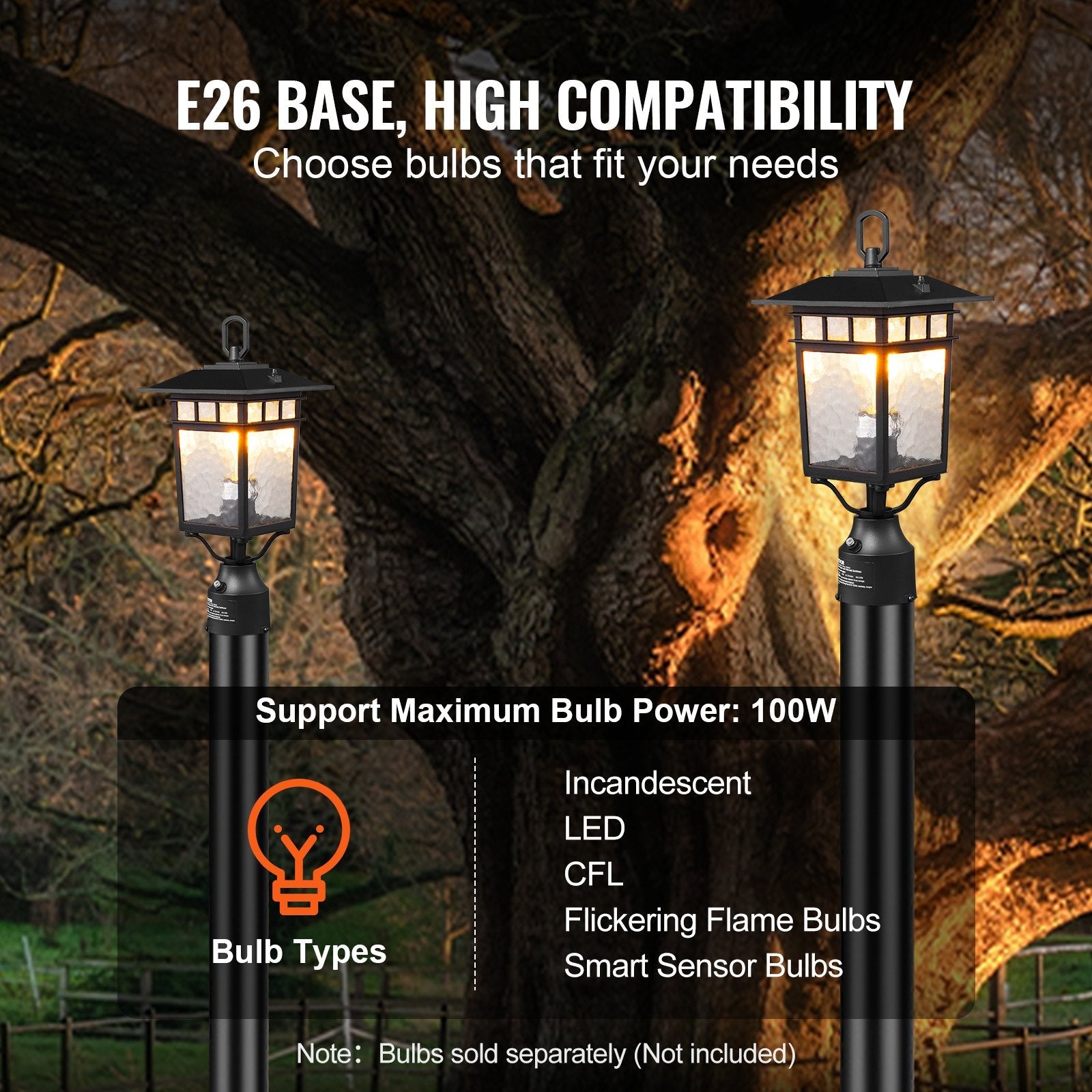 VEVOR 2 PCs Dusk to Dawn Outdoor Lamp Post Light Fixture 15.75in Pole Pier Mount 