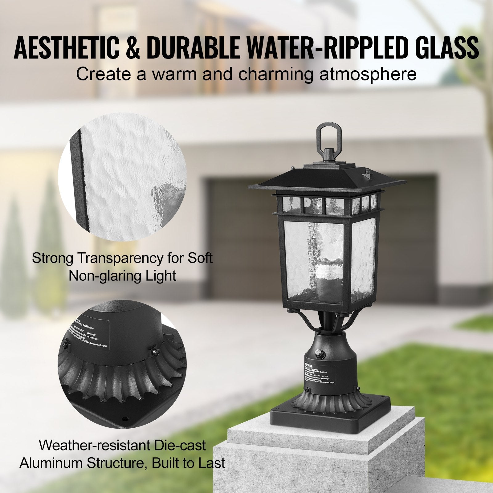 VEVOR 2 PCs Dusk to Dawn Outdoor Lamp Post Light Fixture 15.75in Pole Pier Mount 
