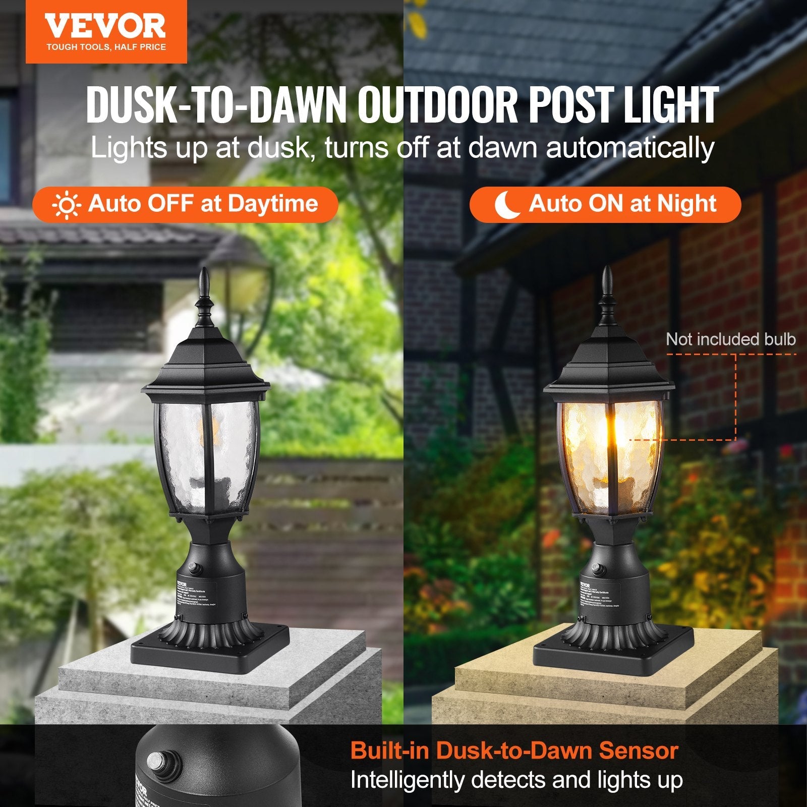 VEVOR Dusk to Dawn Outdoor Lamp Post Light Fixture 15.75 in Pole or Pier Mount 