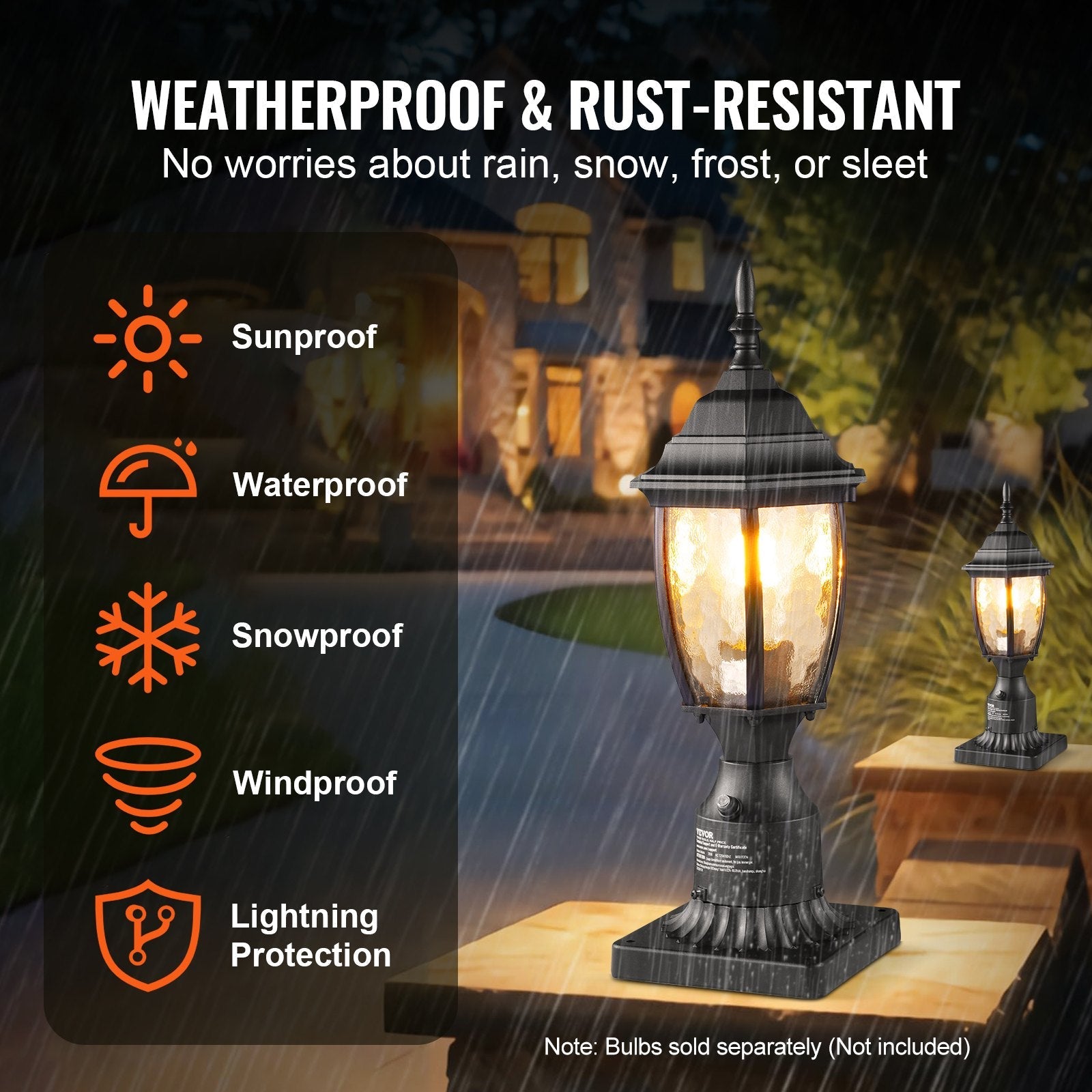 VEVOR Dusk to Dawn Outdoor Lamp Post Light Fixture 15.75 in Pole or Pier Mount 