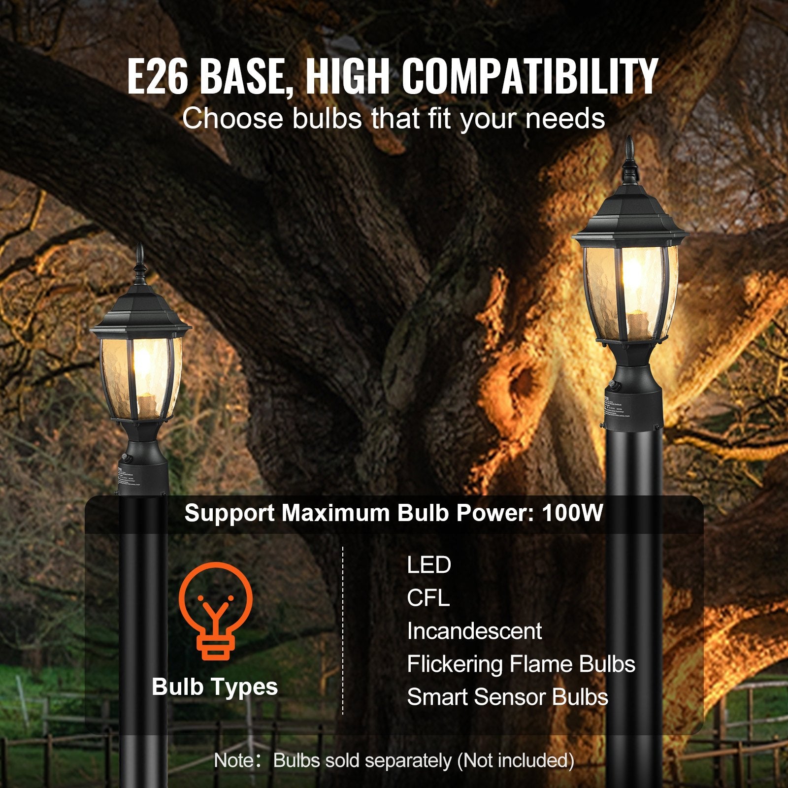 VEVOR Dusk to Dawn Outdoor Lamp Post Light Fixture 15.75 in Pole or Pier Mount 