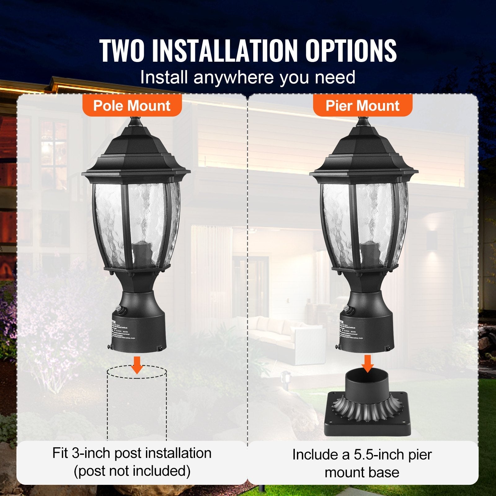 VEVOR Dusk to Dawn Outdoor Lamp Post Light Fixture 15.75 in Pole or Pier Mount 