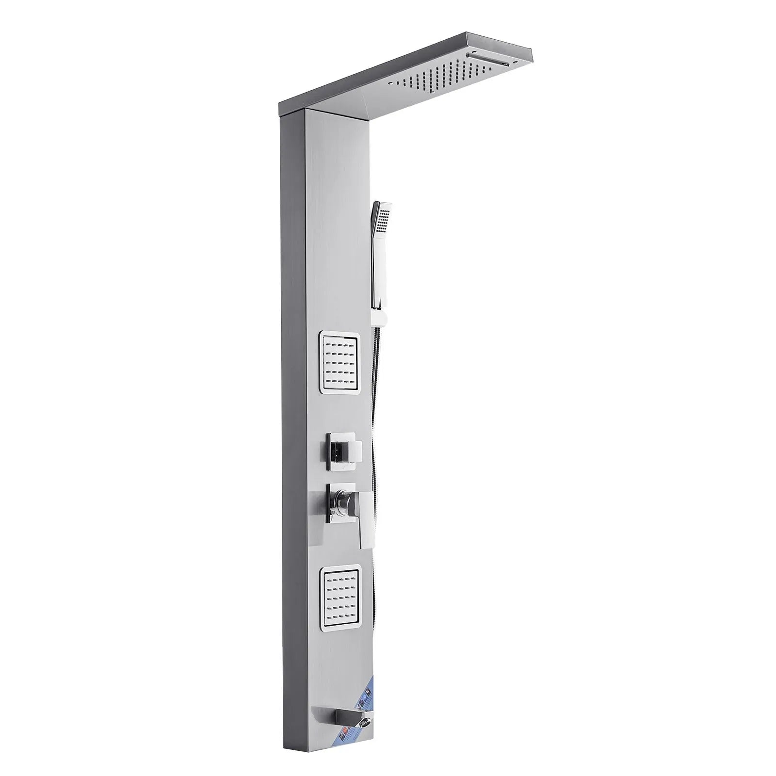 VEVOR Shower Panel Tower System with Rainfall Waterfall Shower Head, 53 in Brushed Stainless Steel Shower Column, 5-Function Faucet, Wall-Mount Rain Massage System with 2 Body Jet, Handheld, Tub Spout 