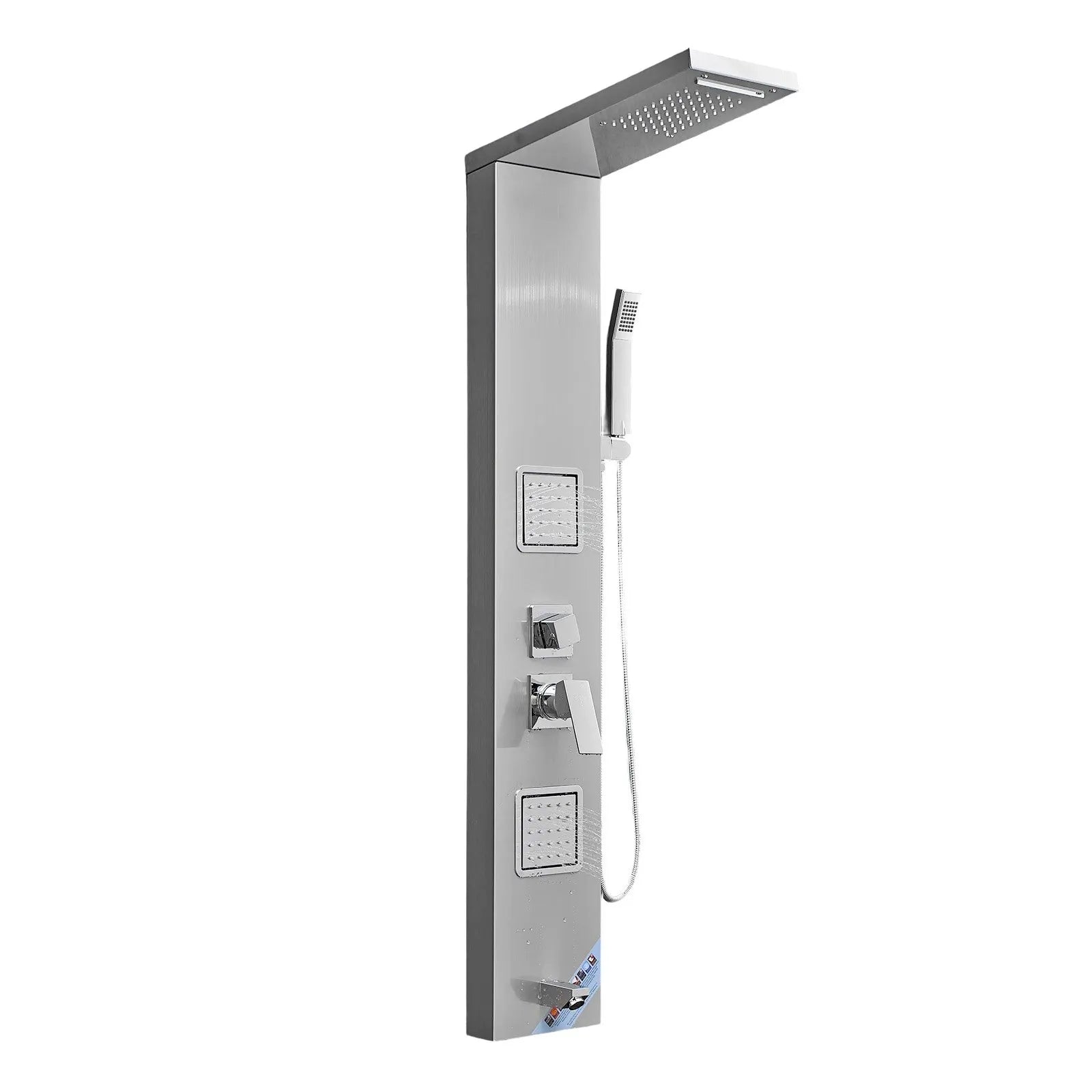 VEVOR Shower Panel Tower System with Rainfall Waterfall Shower Head, 53 in Brushed Stainless Steel Shower Column, 5-Function Faucet, Wall-Mount Rain Massage System with 2 Body Jet, Handheld, Tub Spout 
