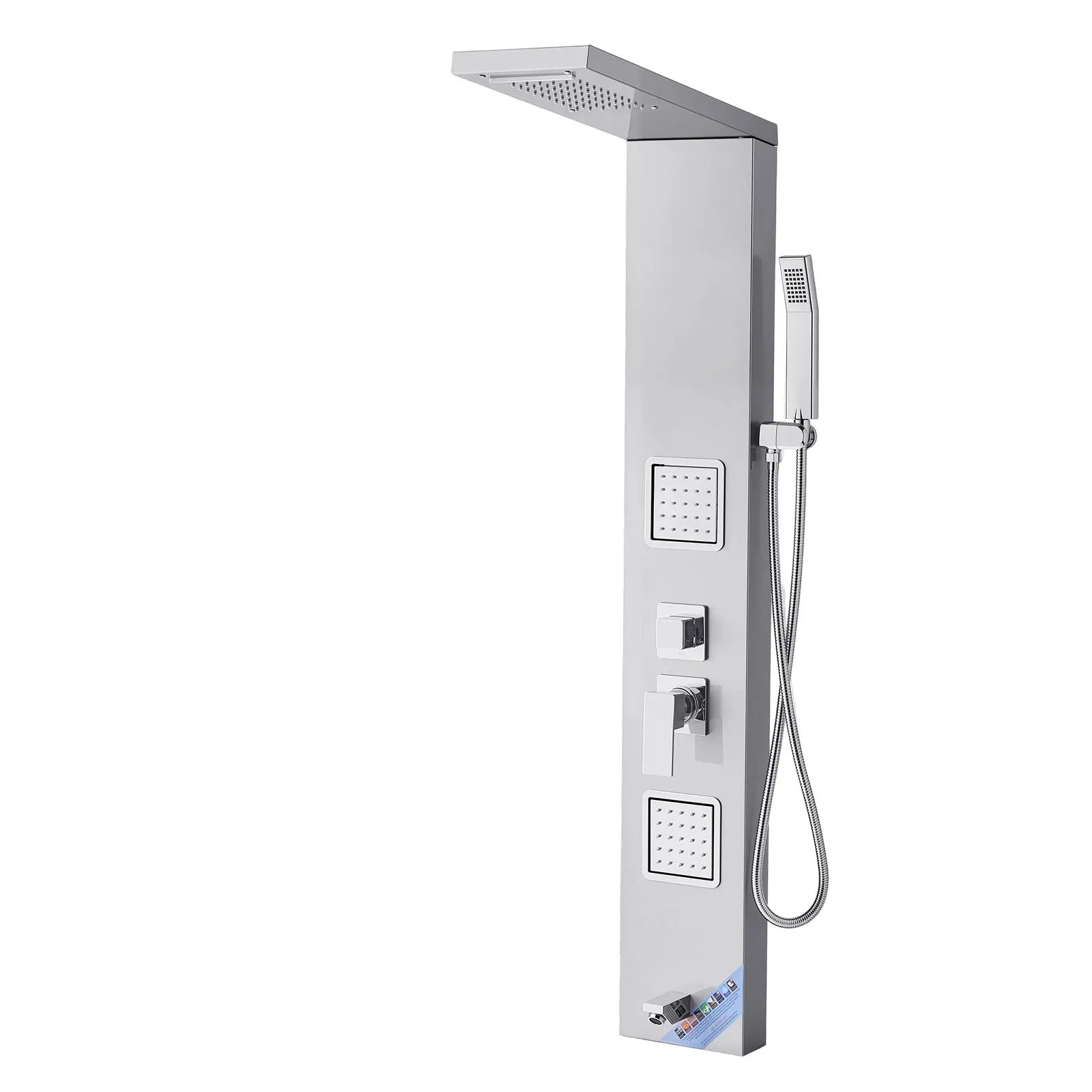 VEVOR Shower Panel Tower System with Rainfall Waterfall Shower Head, 53 in Brushed Stainless Steel Shower Column, 5-Function Faucet, Wall-Mount Rain Massage System with 2 Body Jet, Handheld, Tub Spout 