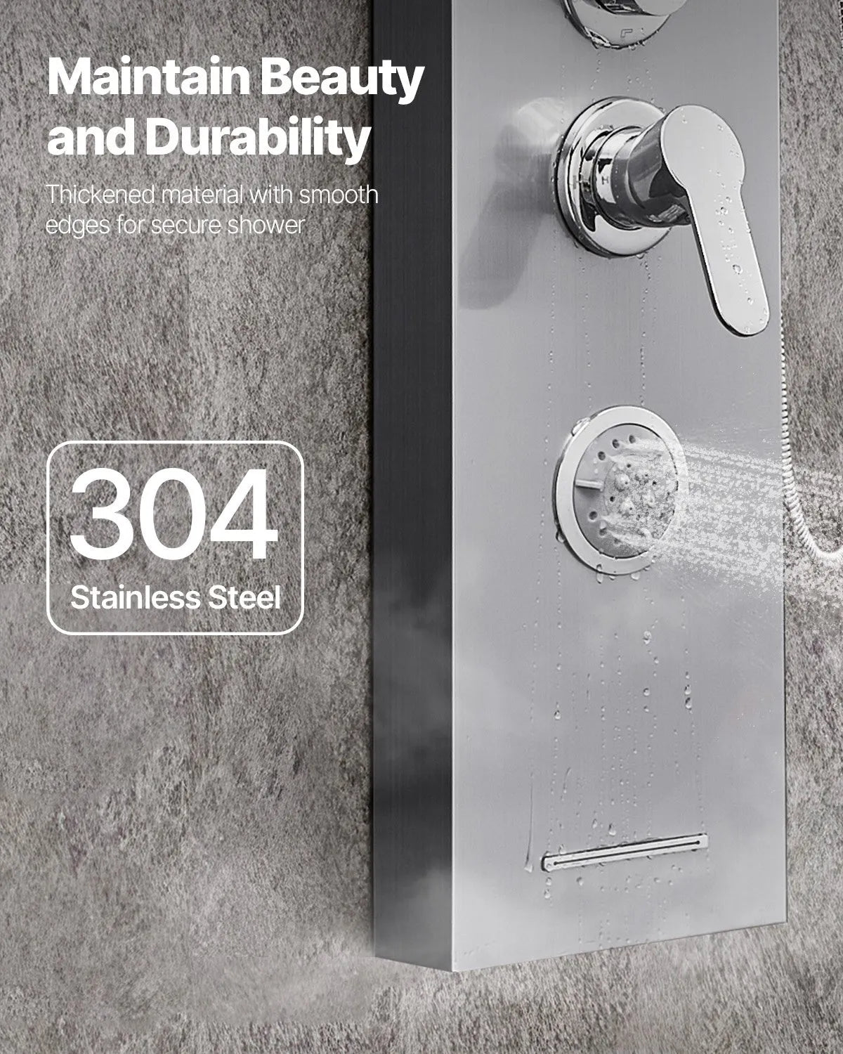 VEVOR Shower Panel Tower System with Rainfall Waterfall Shower Head, 53 in Brushed Stainless Steel Shower Column, 5-Function Faucet, Wall-Mount Rain Massage System with 3 Body Jet, Handheld, Tub Spout 