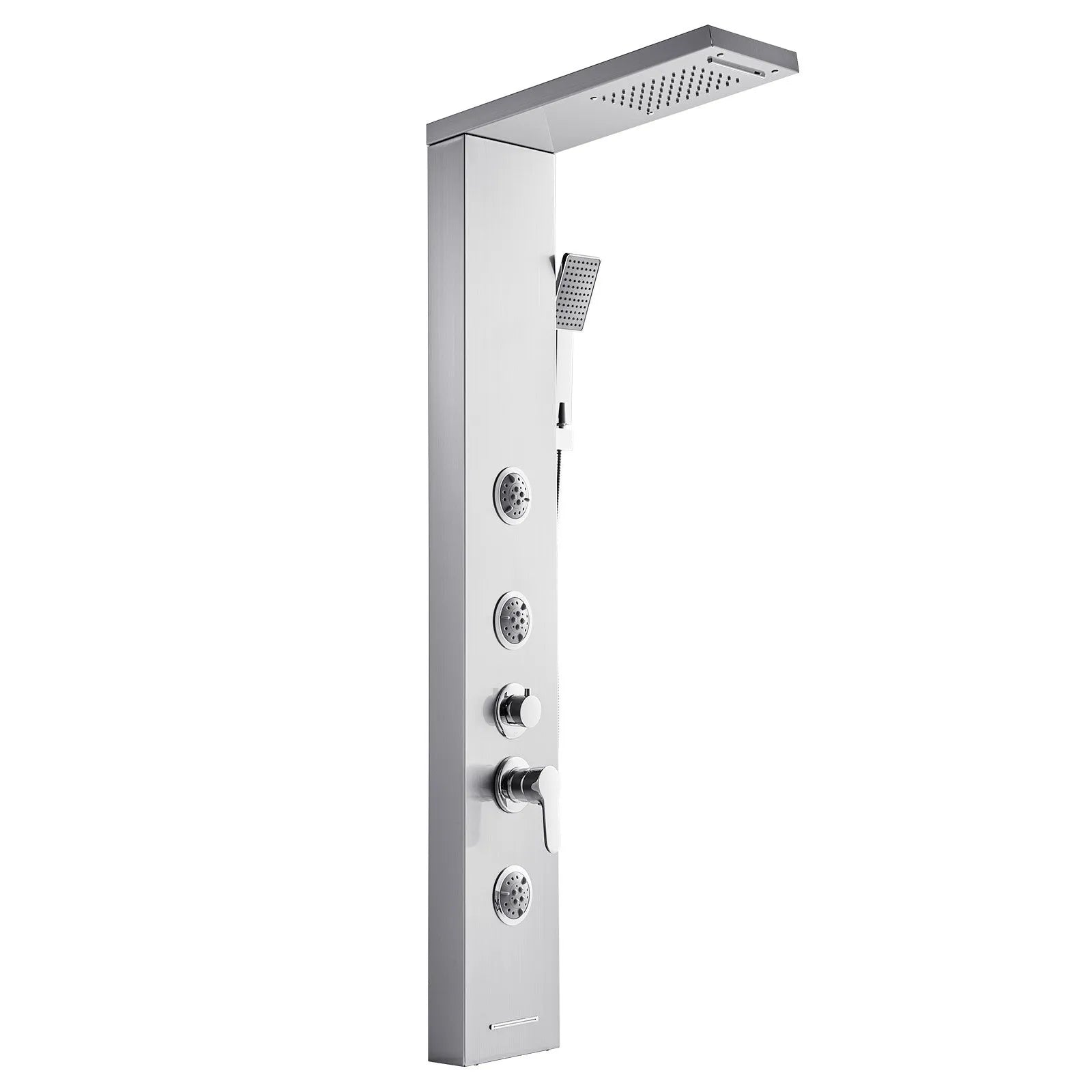 VEVOR Shower Panel Tower System with Rainfall Waterfall Shower Head, 53 in Brushed Stainless Steel Shower Column, 5-Function Faucet, Wall-Mount Rain Massage System with 3 Body Jet, Handheld, Tub Spout 