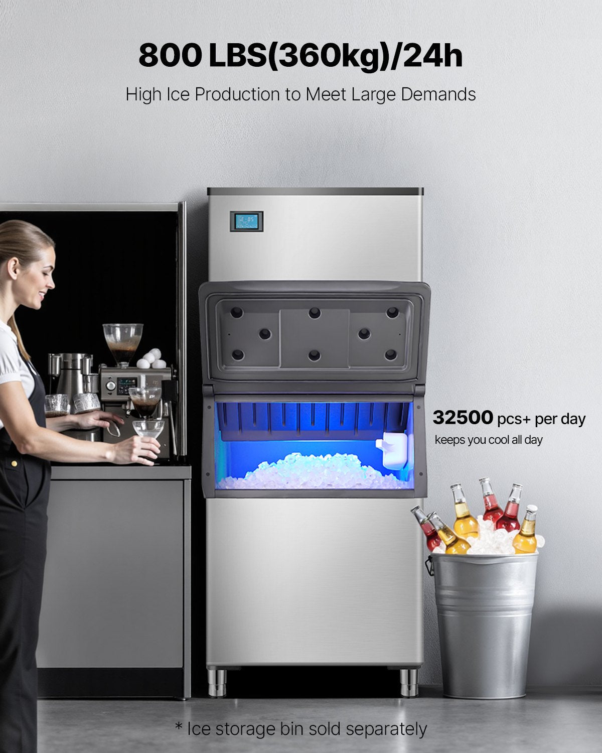 VEVOR Commercial Ice Maker 800 lbs/24 h Self-Cleaning Ice Machine - Head Only 