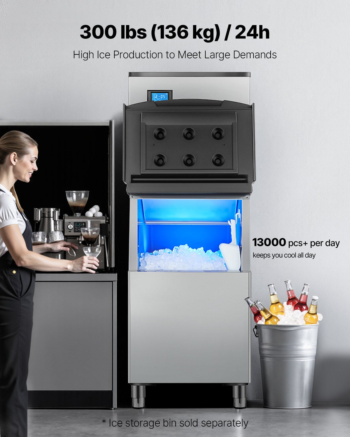 VEVOR Commercial Ice Maker 300 lbs/24 h Self-Cleaning Ice Machine - Head Only 