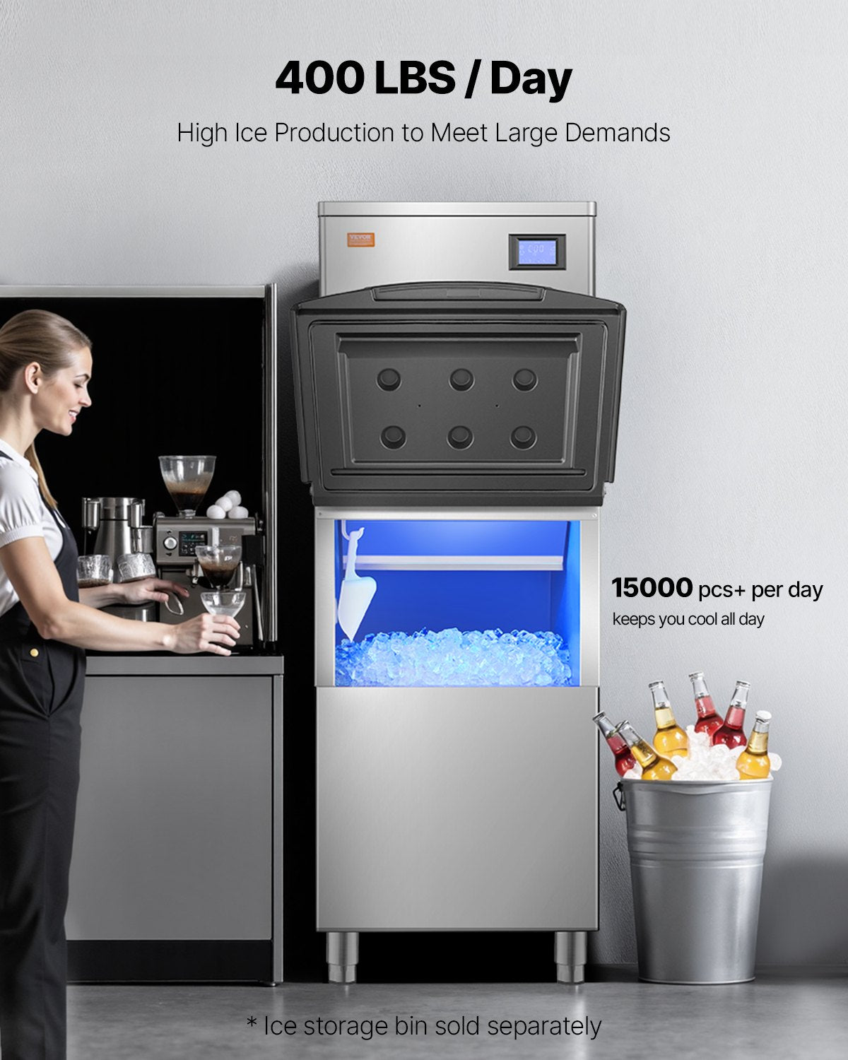 VEVOR Commercial Ice Maker 400 lbs/Day Self-Cleaning Ice Machine - Head Only 