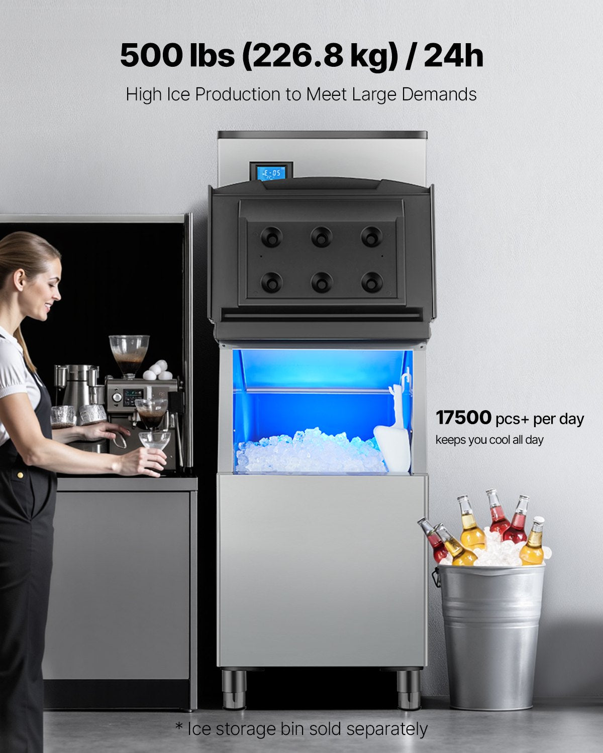 VEVOR Commercial Ice Maker 500 lbs/24 h Self-Cleaning Ice Machine - Head Only 