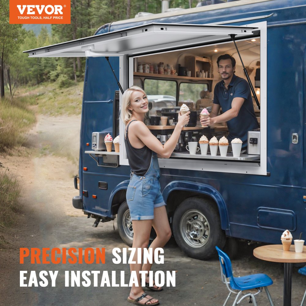 VEVOR Concession Window 36"x24", Aluminum Alloy Food Truck Service Window with Awning Door & Drag Hook, Up to 85 Degrees Stand Serving Window for Food Trucks Concession Trailers, Glass Not Included 