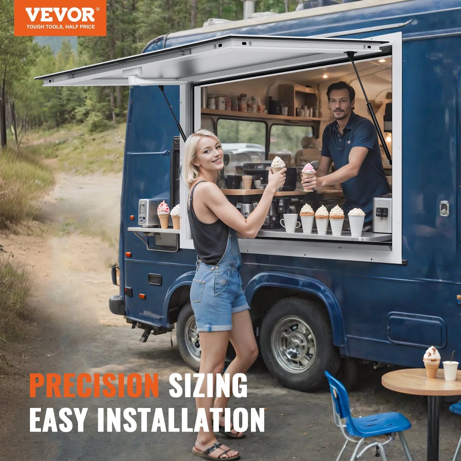 VEVOR Concession Window 36"x36", Aluminum Alloy Food Truck Service Window with Awning Door & Drag Hook, Up to 85 Degrees Stand Serving Window for Food Trucks Concession Trailers, Glass Not Included