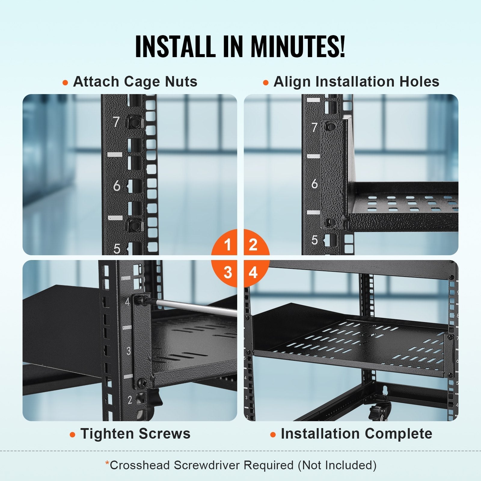 VEVOR 2U Server Rack Shelf 16"/406 mm Depth Vented Rack Mount Shelf with Tray 