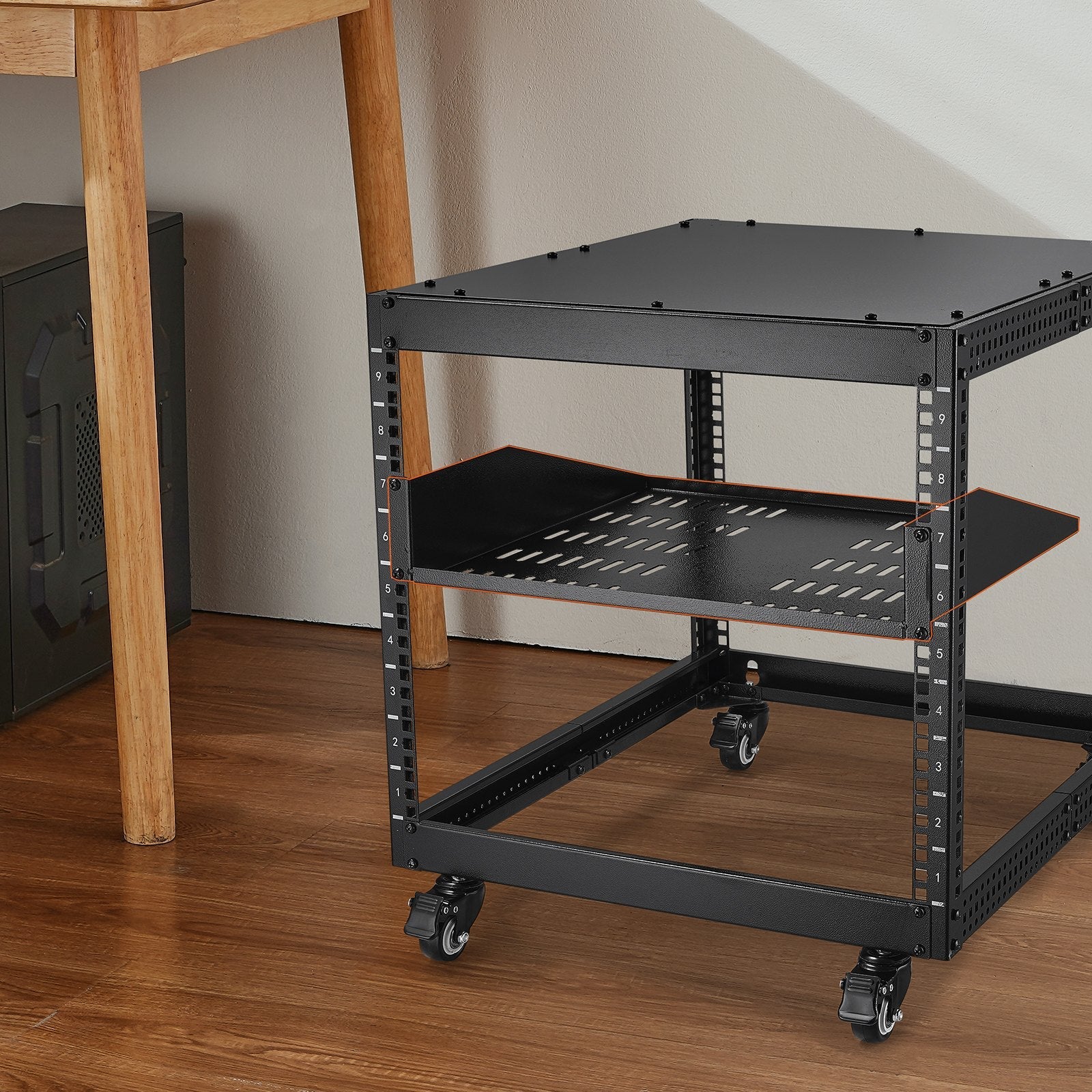VEVOR 2U Server Rack Shelf 16"/406 mm Depth Vented Rack Mount Shelf with Tray 