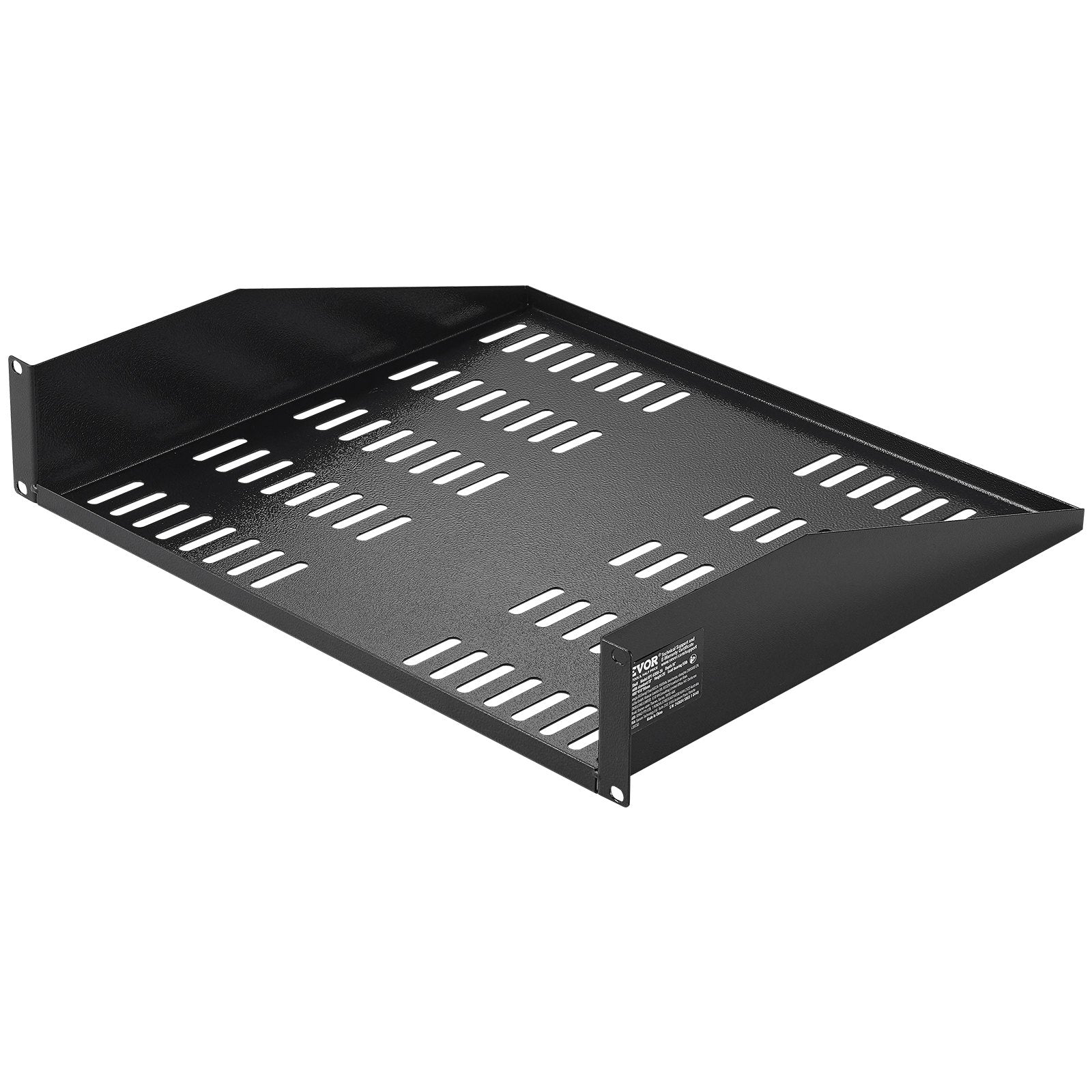 VEVOR 2U Server Rack Shelf 16"/406 mm Depth Vented Rack Mount Shelf with Tray 