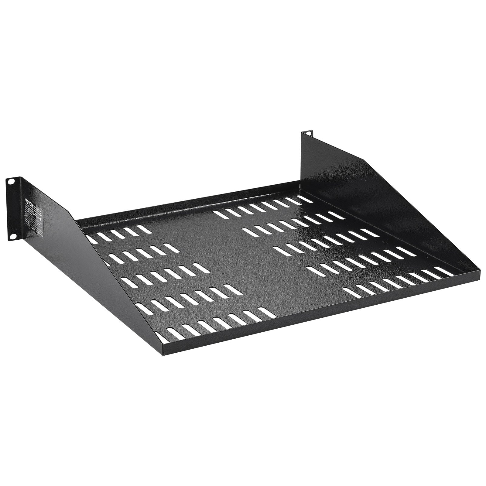 VEVOR 2U Server Rack Shelf 16"/406 mm Depth Vented Rack Mount Shelf with Tray 