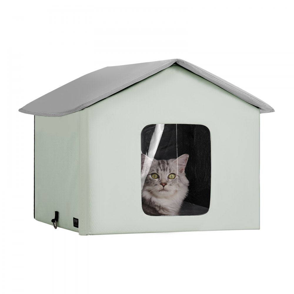 VEVOR Heated Cat House Foldable Kitty Shelter with Heated Pad Green Middle 