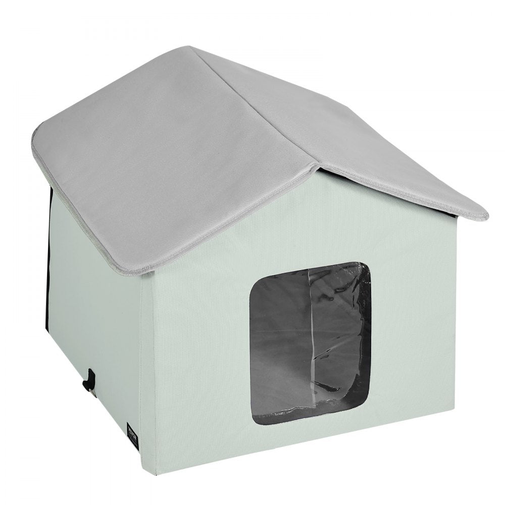 VEVOR Heated Cat House Foldable Kitty Shelter with Heated Pad Green Middle 