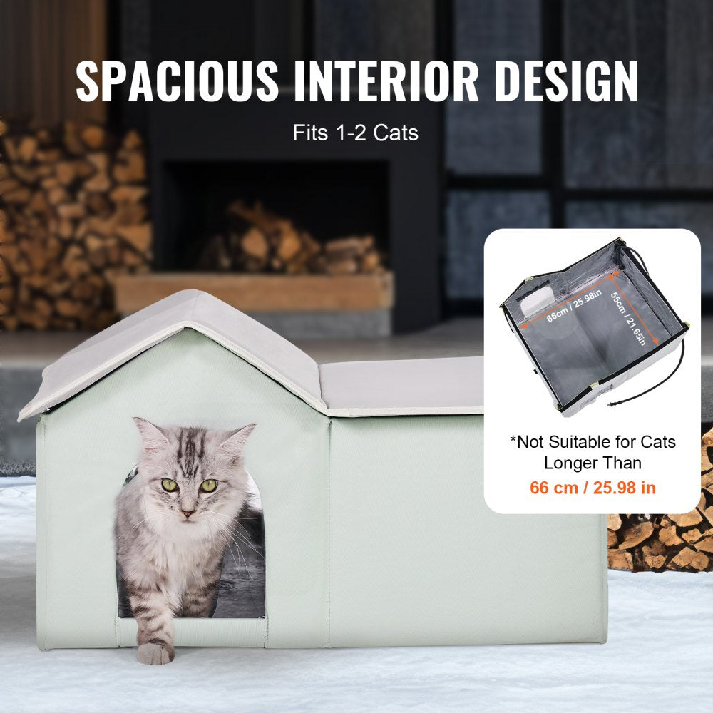 VEVOR Heated Cat House Foldable Kitty Shelter with Heated Pad Green Large 