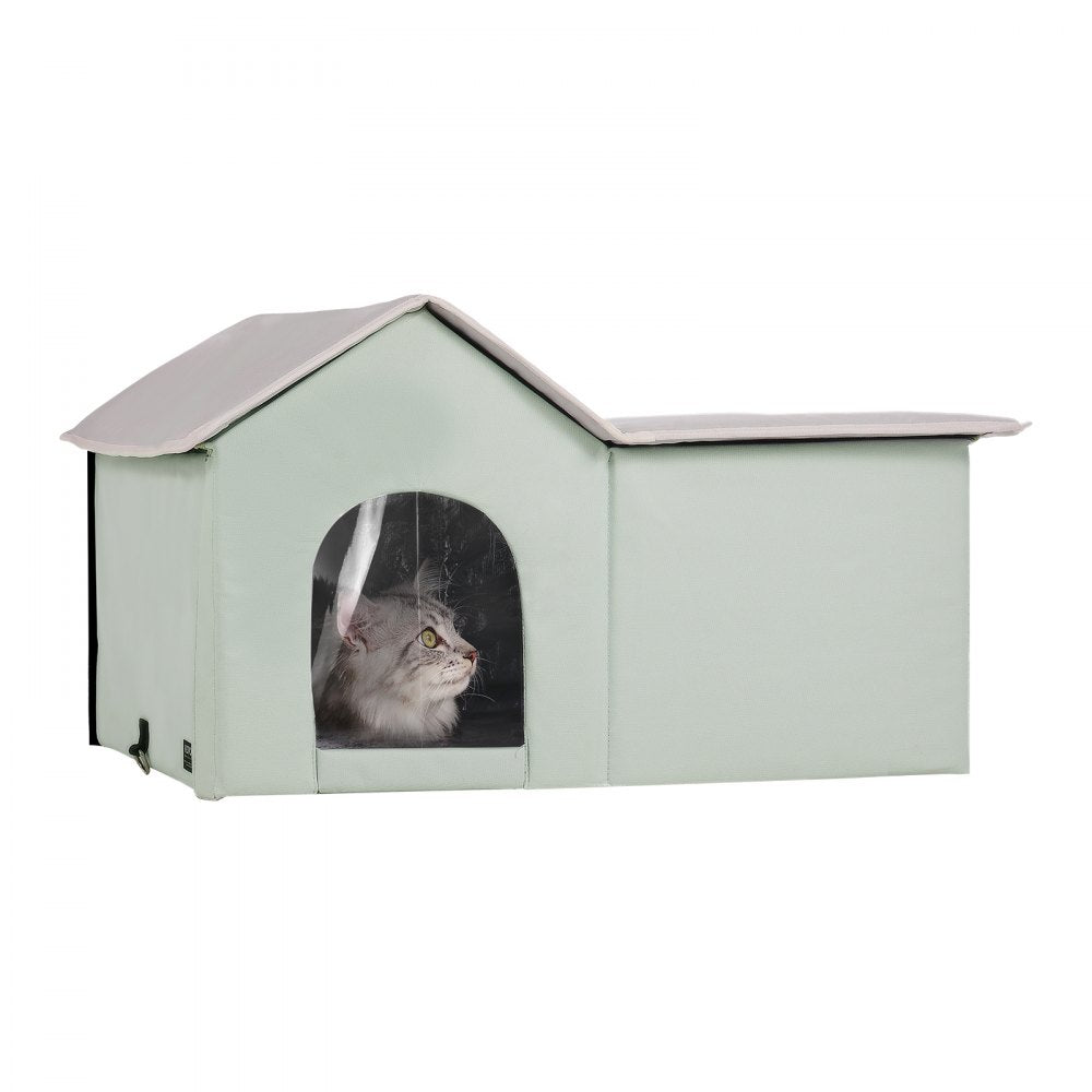 VEVOR Heated Cat House Foldable Kitty Shelter with Heated Pad Green Large 