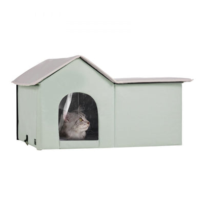 VEVOR Heated Cat House Foldable Kitty Shelter with Heated Pad Green Large 