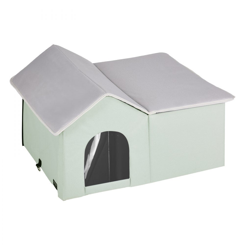 VEVOR Heated Cat House Foldable Kitty Shelter with Heated Pad Green Large 