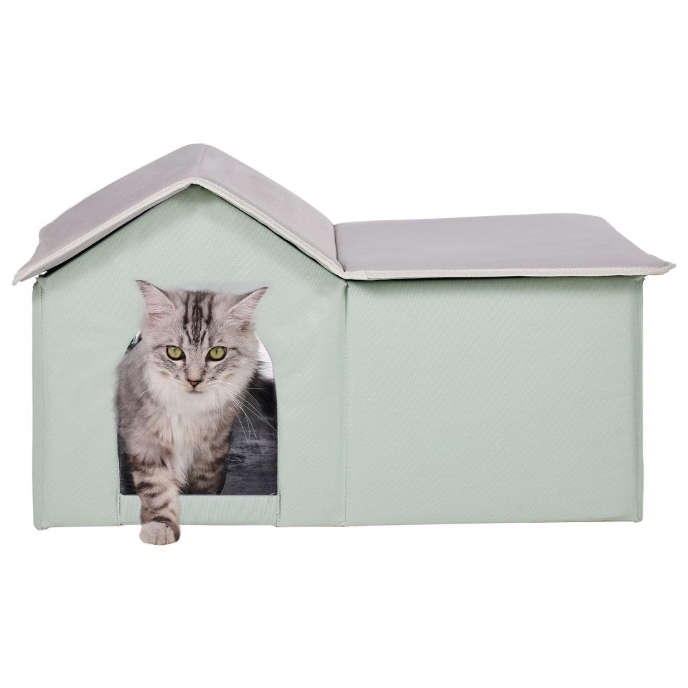 VEVOR Heated Cat House Foldable Kitty Shelter with Heated Pad Green Large 