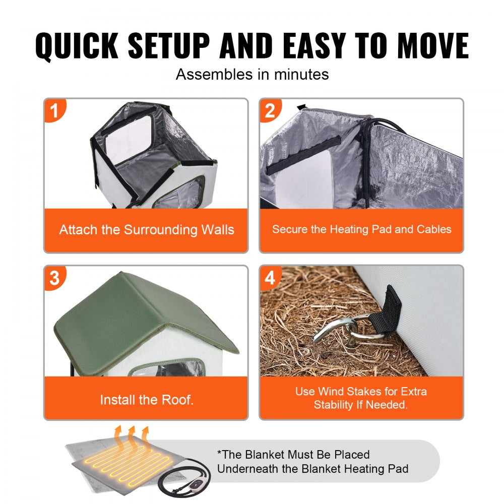 VEVOR Elevated Heated Cat House Outdoor Kitty Shelter with Heated Pad Green (S) 