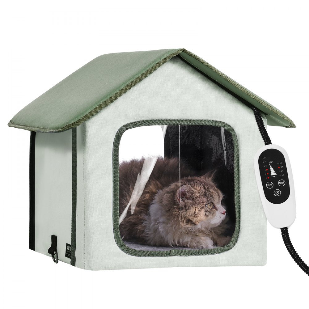 VEVOR Elevated Heated Cat House Outdoor Kitty Shelter with Heated Pad Green (S) 