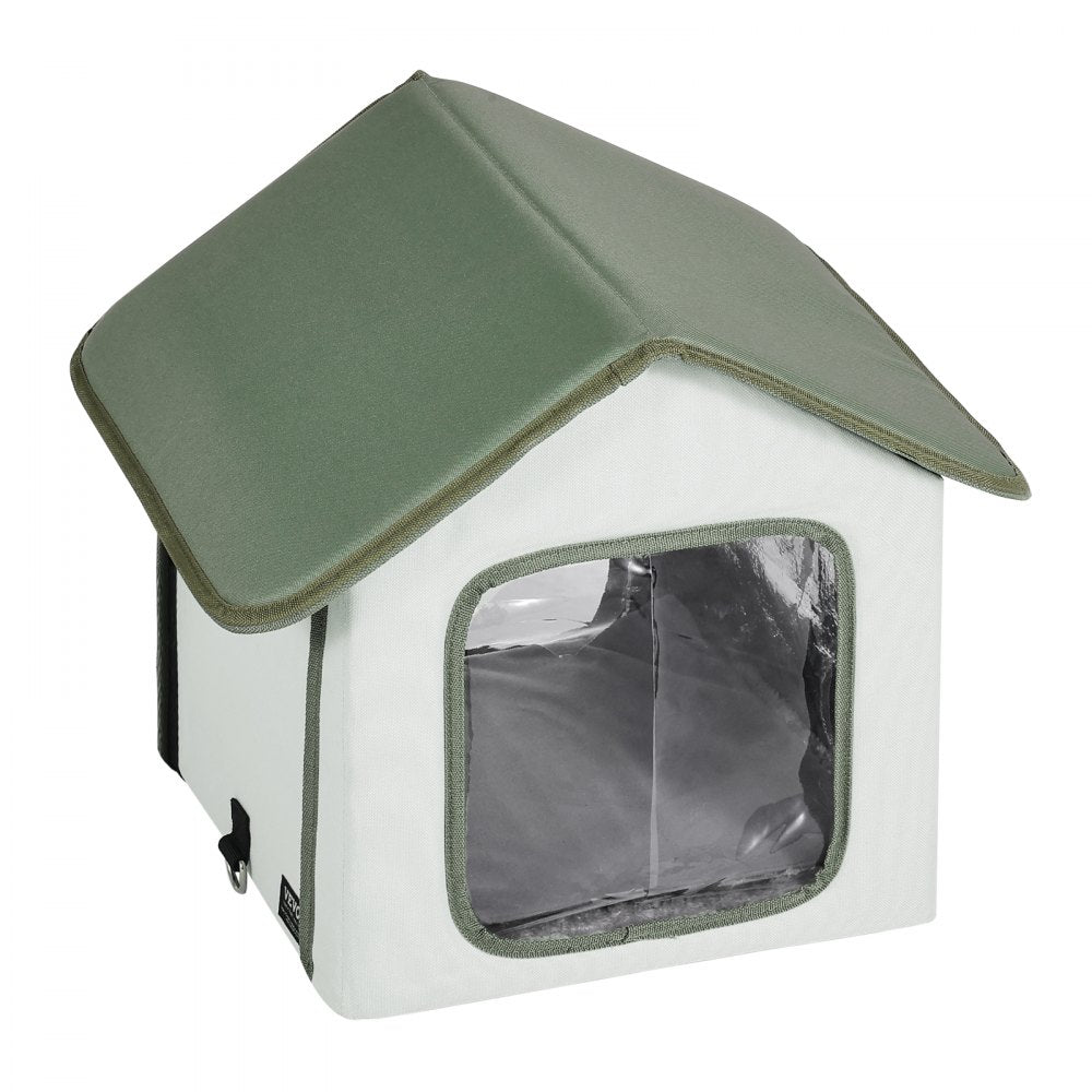 VEVOR Elevated Heated Cat House Outdoor Kitty Shelter with Heated Pad Green (S) 
