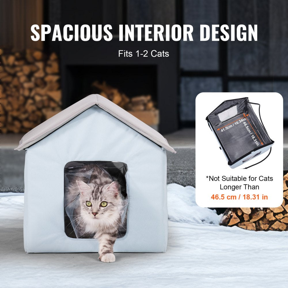VEVOR Heated Cat House Foldable Kitty Shelter with Heated Pad Blue Small 