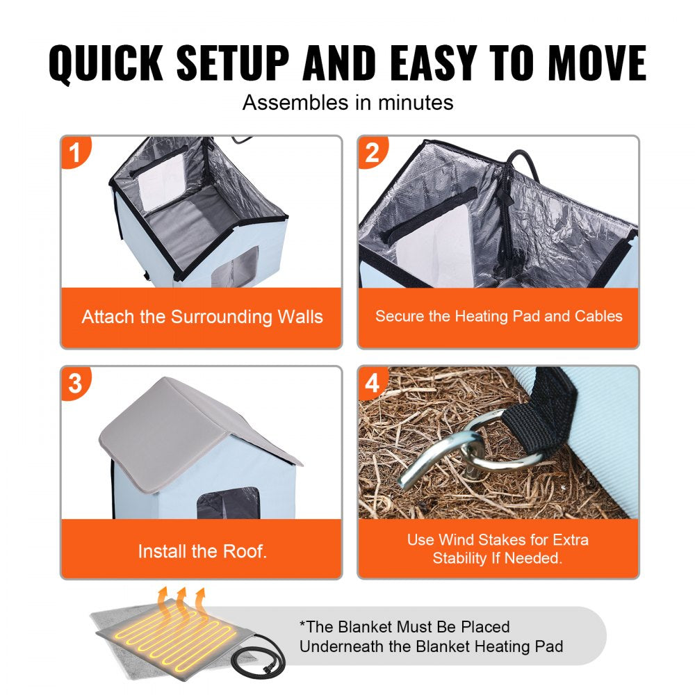 VEVOR Heated Cat House Foldable Kitty Shelter with Heated Pad Blue Small 