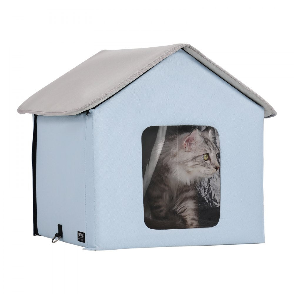 VEVOR Heated Cat House Foldable Kitty Shelter with Heated Pad Blue Small 