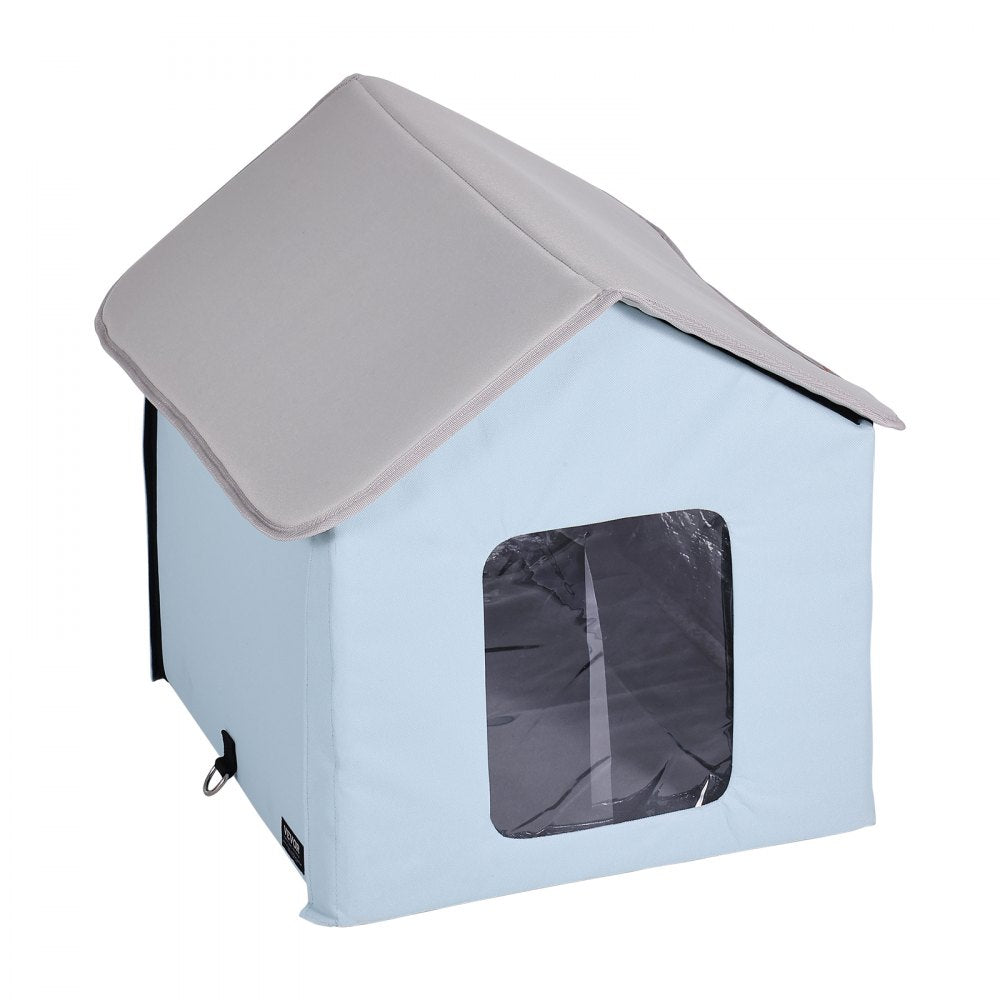 VEVOR Heated Cat House Foldable Kitty Shelter with Heated Pad Blue Small 