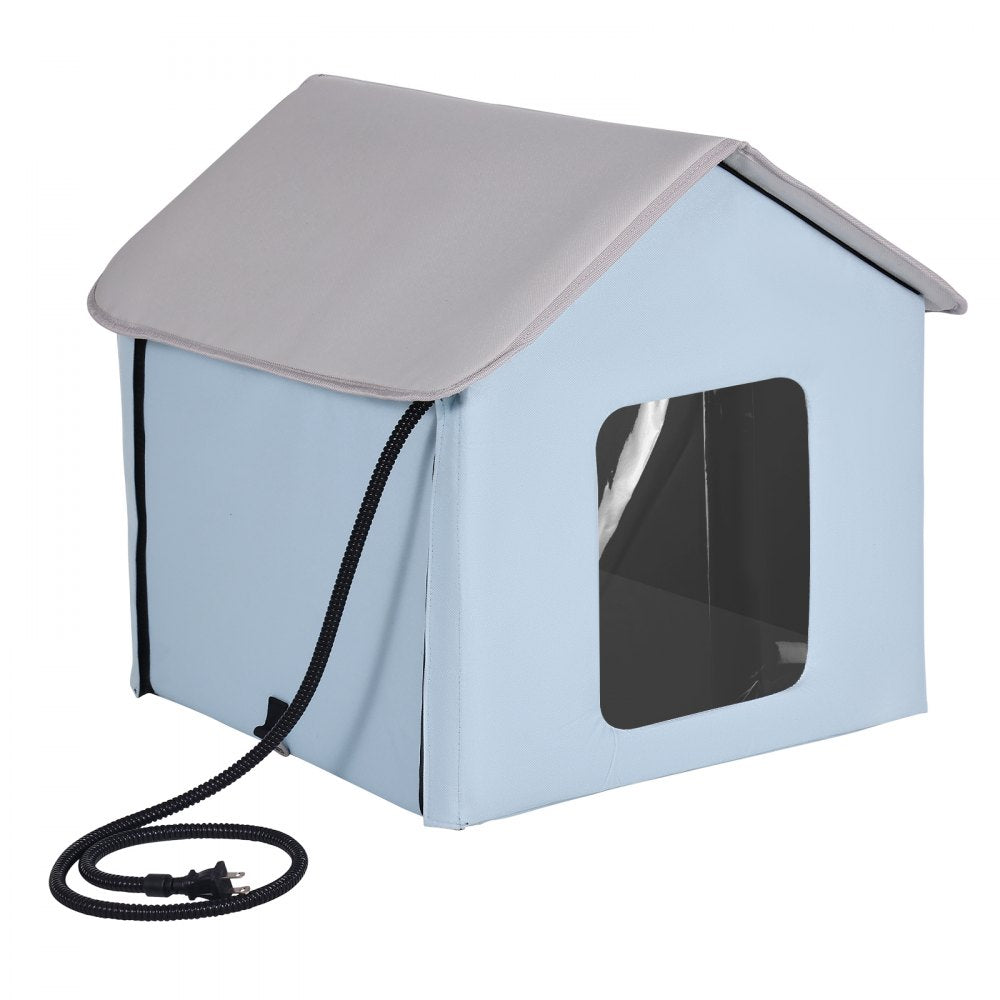 VEVOR Heated Cat House Foldable Kitty Shelter with Heated Pad Blue Small 