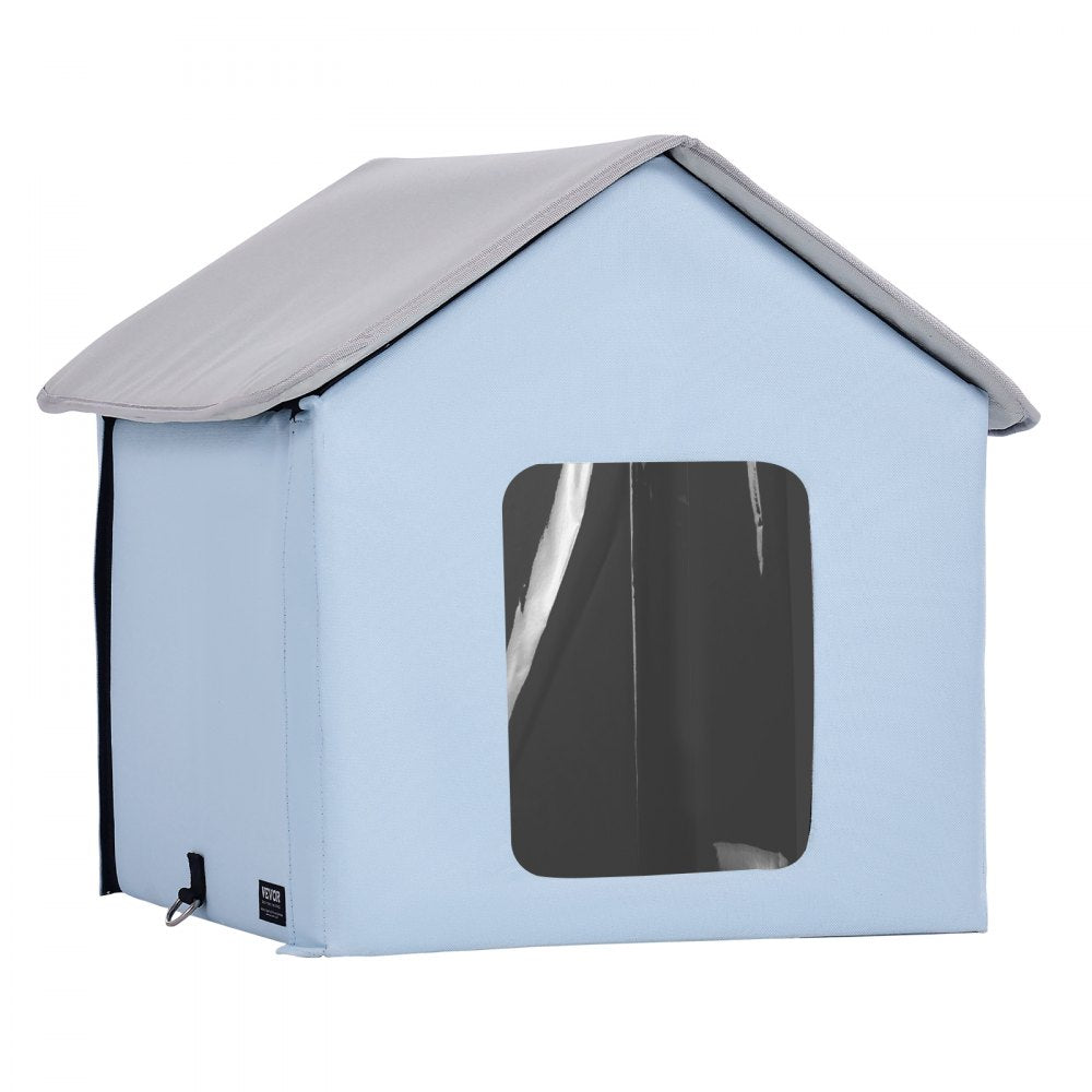 VEVOR Heated Cat House Foldable Kitty Shelter with Heated Pad Blue Small 