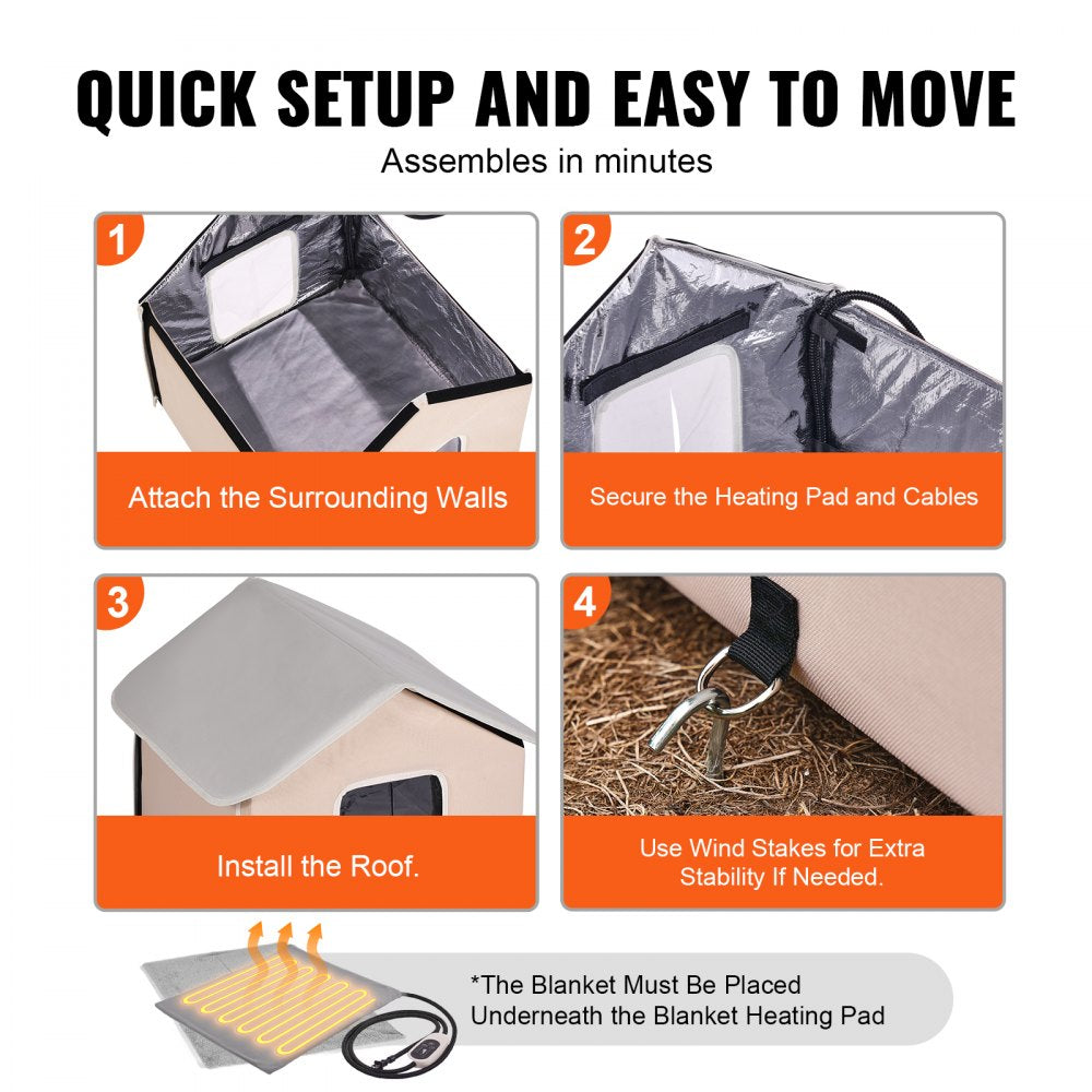 VEVOR Elevated Heated Cat House Kitty Shelter with Heated Pad Brown Middle 