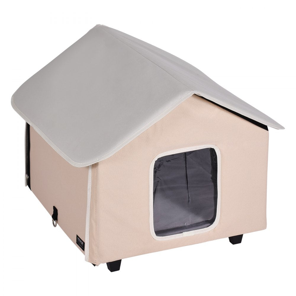VEVOR Elevated Heated Cat House Kitty Shelter with Heated Pad Brown Middle 