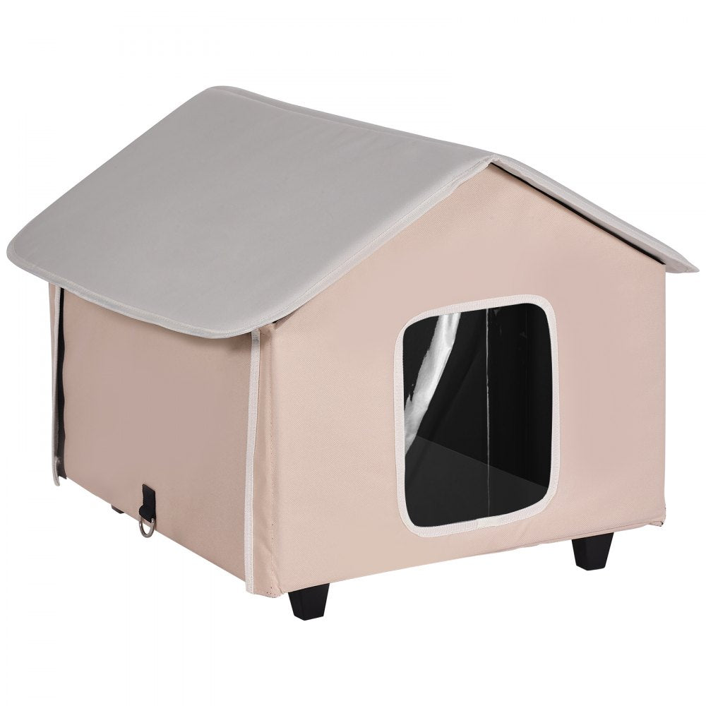 VEVOR Elevated Heated Cat House Kitty Shelter with Heated Pad Brown Middle 