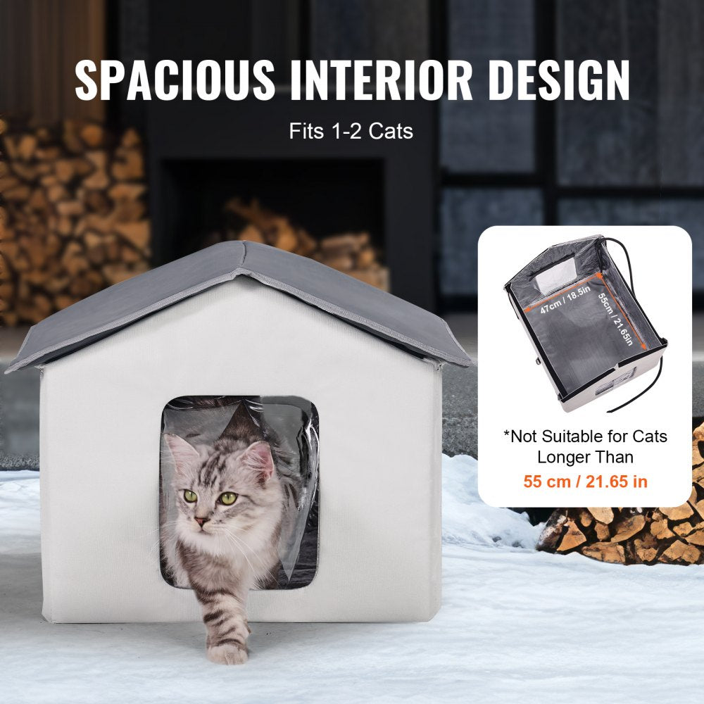 VEVOR Heated Cat House Foldable Kitty Shelter with Heated Pad Gray Middle 