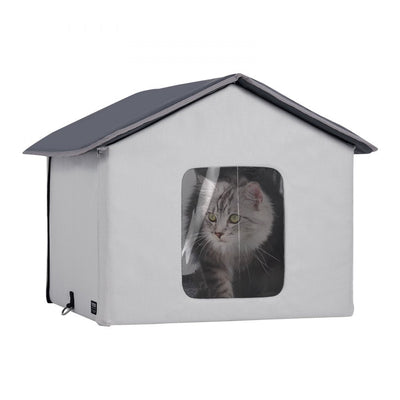 VEVOR Heated Cat House Foldable Kitty Shelter with Heated Pad Gray Middle 