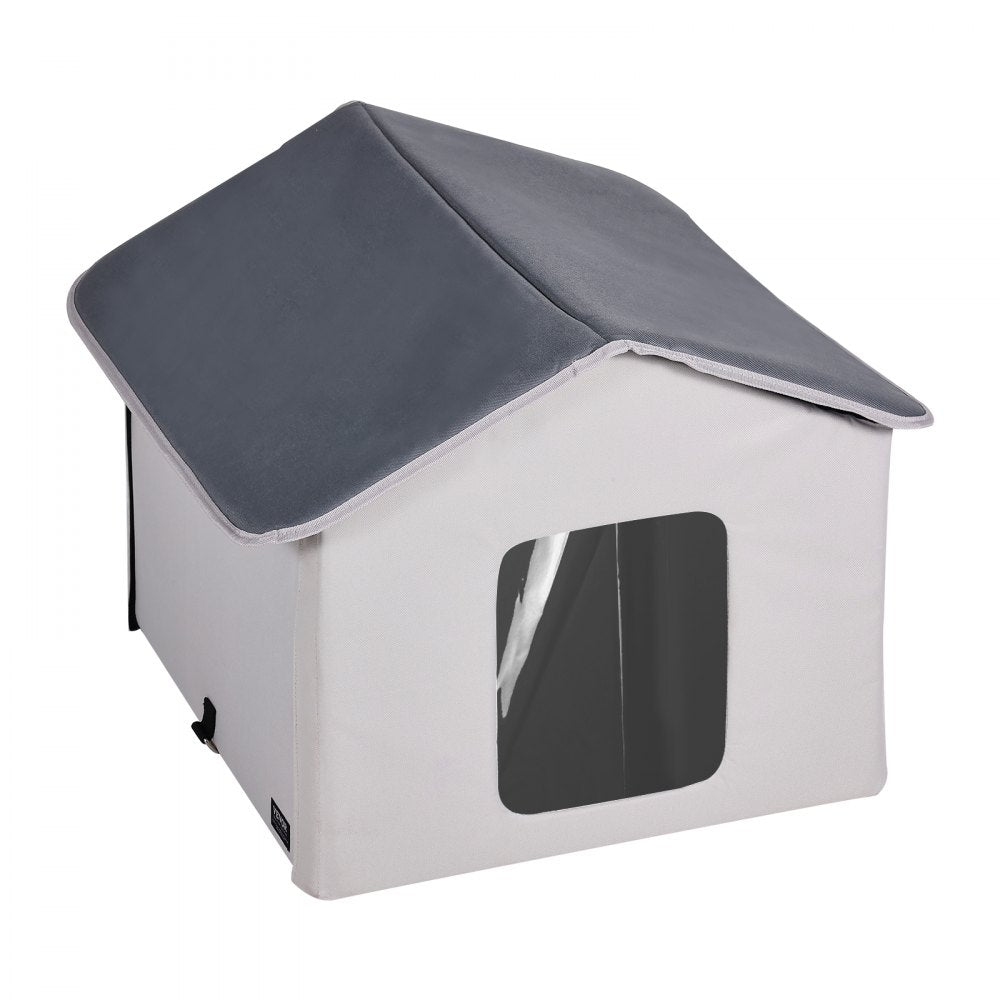 VEVOR Heated Cat House Foldable Kitty Shelter with Heated Pad Gray Middle 