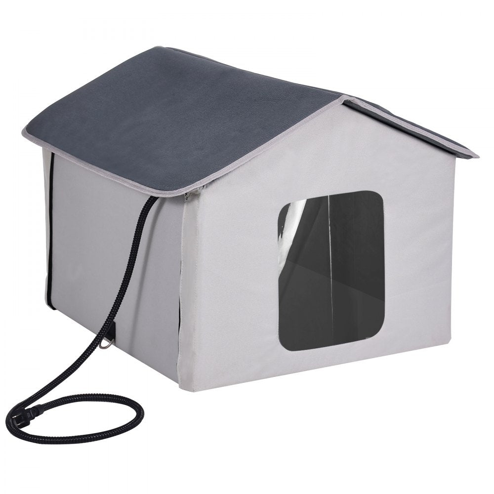 VEVOR Heated Cat House Foldable Kitty Shelter with Heated Pad Gray Middle 