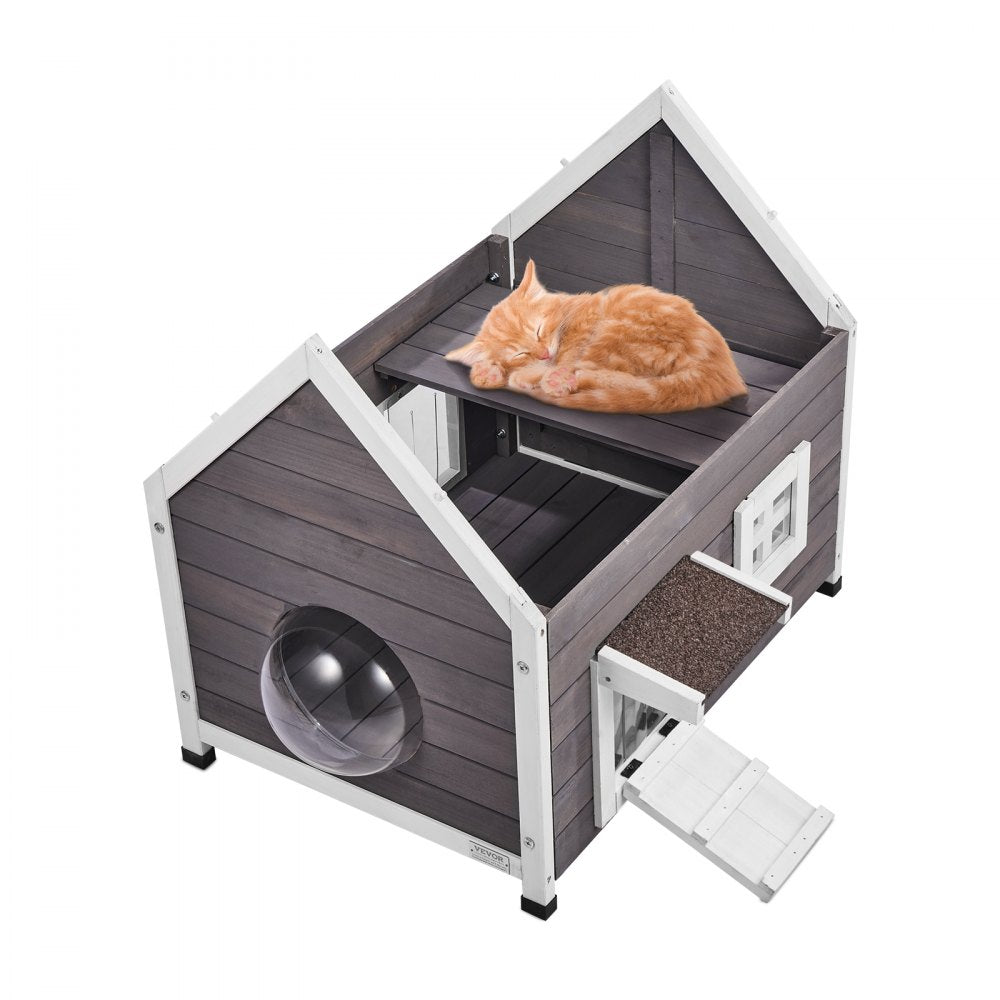 VEVOR Outdoor Cat House Wooden Feral Cat Shelter with Roof Door Flaps & Window 