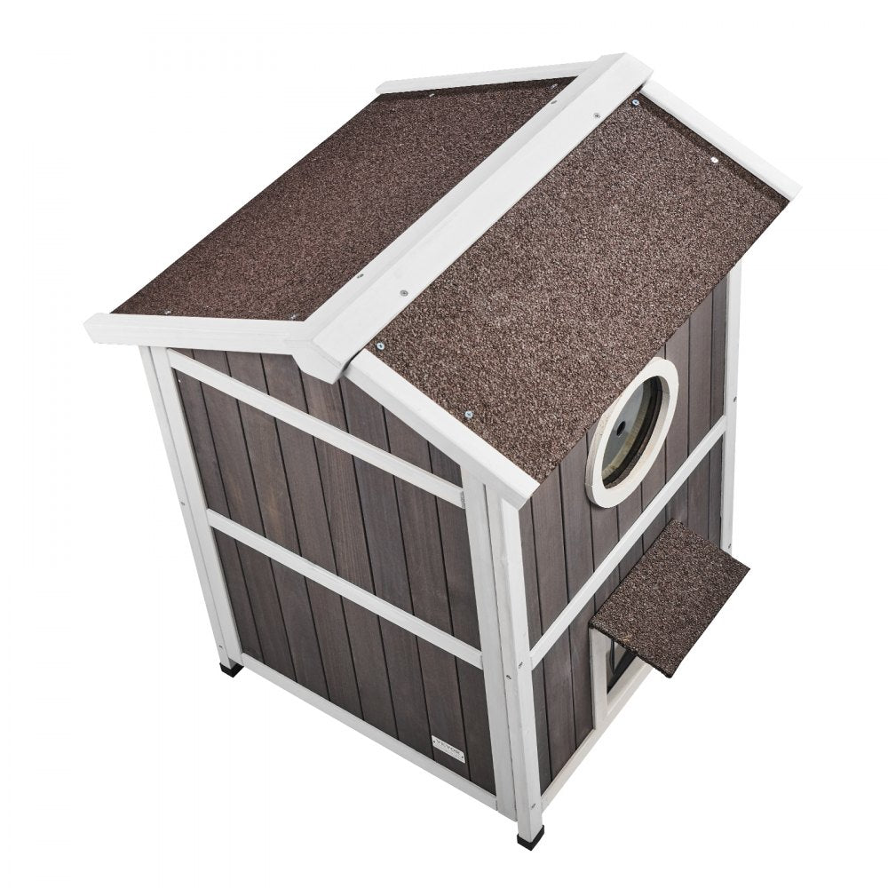 VEVOR Outdoor Cat House 2-story Wooden Feral Cat Shelter with Roof & Door Flaps 