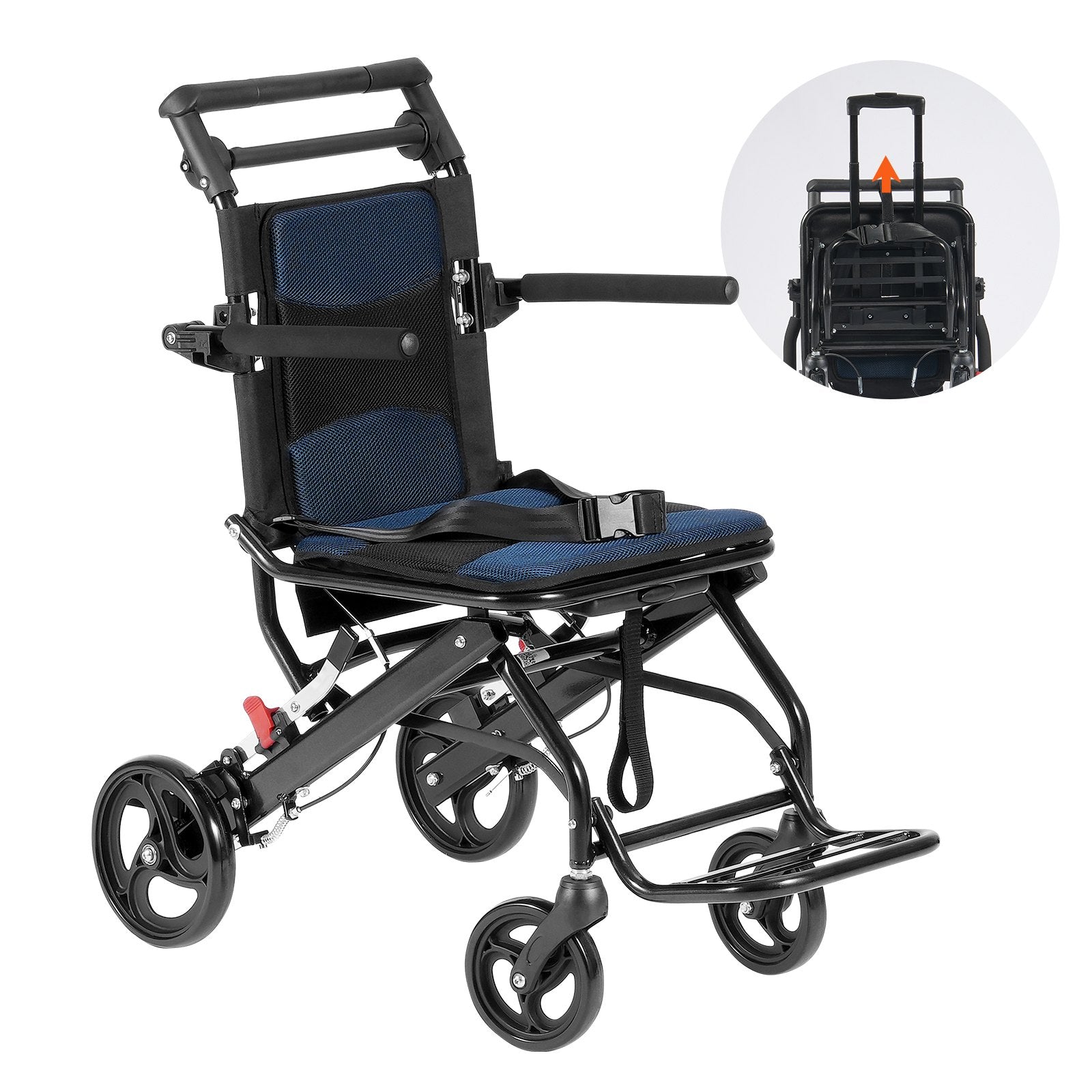 VEVOR Wheelchair Aluminum Alloy Transport Chair Foldable 15.75-In W Seat 220lbs 