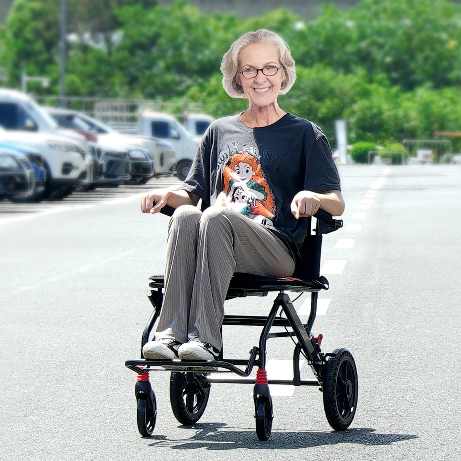 VEVOR Wheelchair Aluminum Alloy Transport Chair Foldable 18-In W Seat 220lbs 