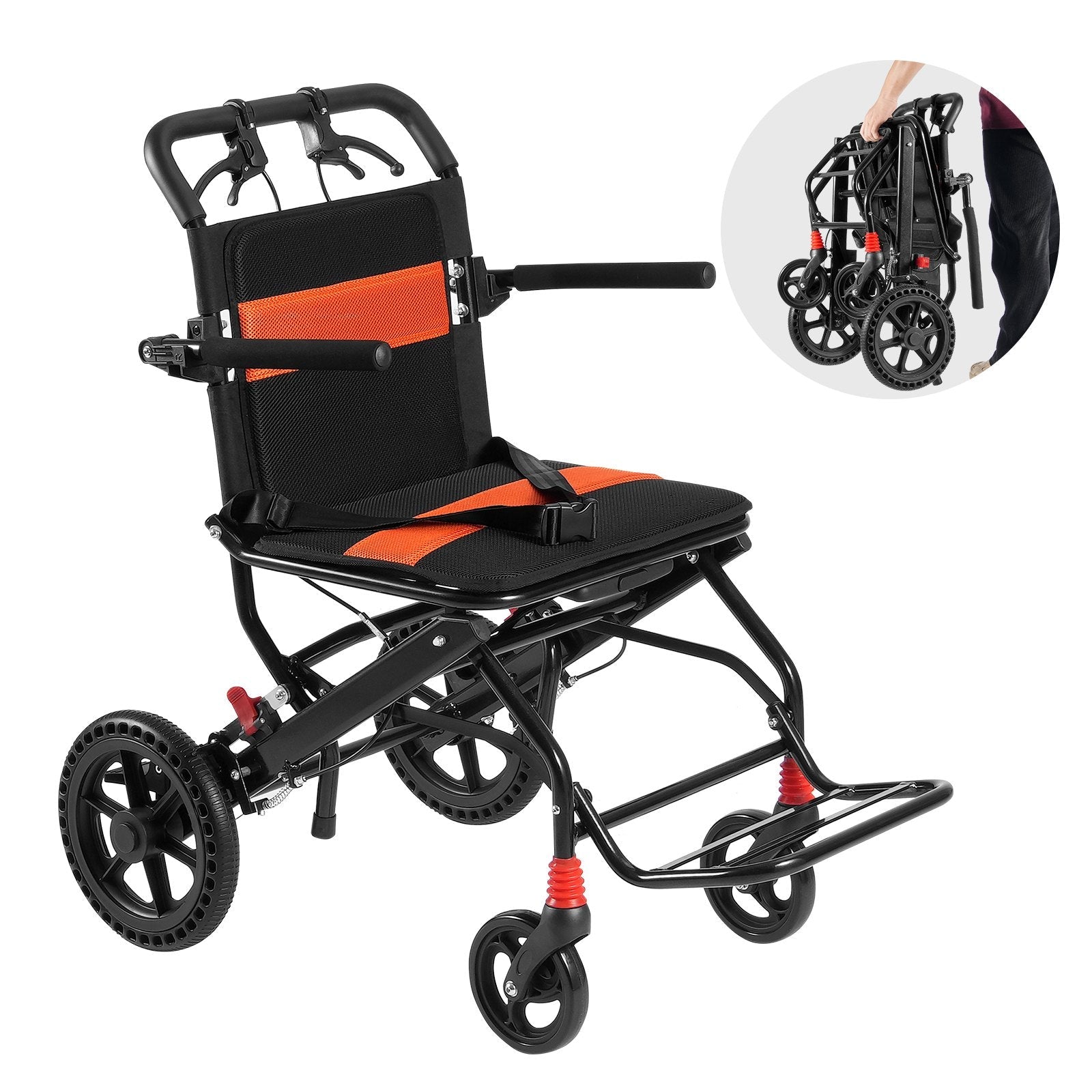 VEVOR Wheelchair Aluminum Alloy Transport Chair Foldable 18-In W Seat 220lbs 