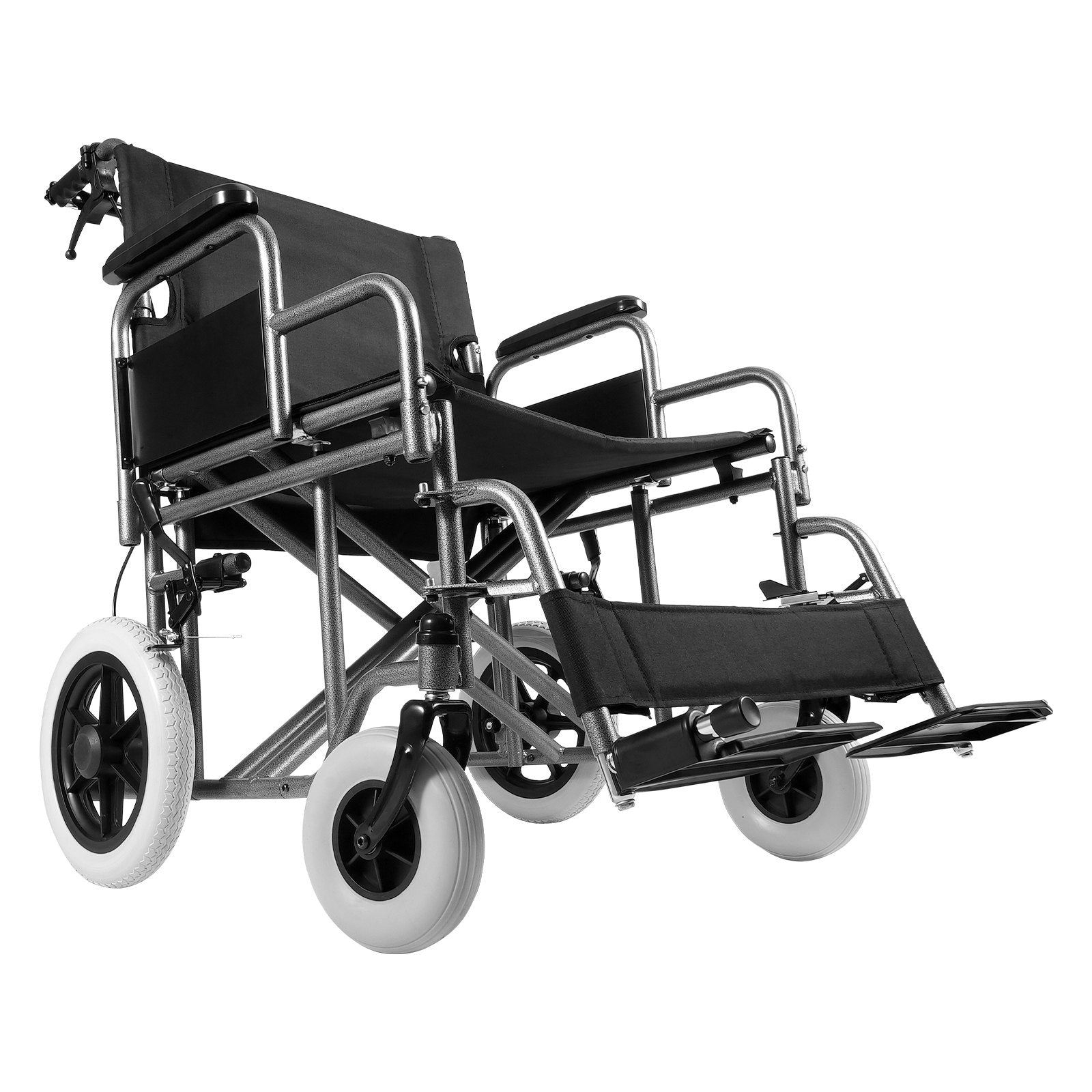 VEVOR Wheelchair Steel Transport Chair Foldable Wheelchair 24-In W Seat 300lbs 